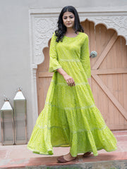 Green Lehariya Striped Ethnic Maxi Dress