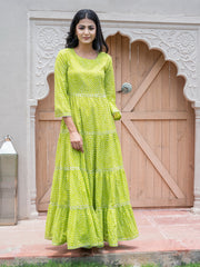 Green Lehariya Striped Ethnic Maxi Dress