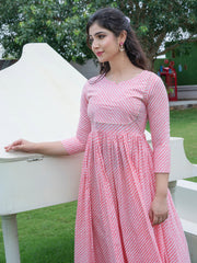 Pink Lehariya Festive wear Ethnic Flared Anarkali Dress