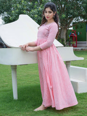 Pink Lehariya Festive wear Ethnic Flared Anarkali Dress