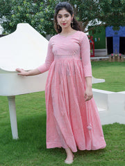 Pink Lehariya Festive wear Ethnic Flared Anarkali Dress