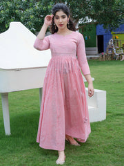 Pink Lehariya Festive wear Ethnic Flared Anarkali Dress