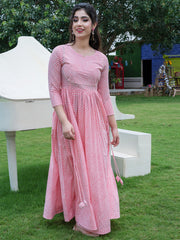 Pink Lehariya Festive wear Ethnic Flared Anarkali Dress