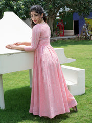 Pink Lehariya Festive wear Ethnic Flared Anarkali Dress