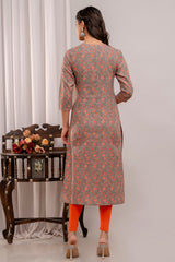 Floral Printed Round Neck Gota Patti Pure Cotton Straight Kurta