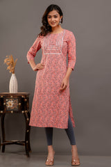 Peach Printed Cotton Kurta