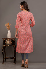 Peach Printed Cotton Kurta
