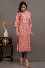 Peach Printed Cotton Kurta