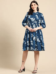 Blue floral print empire dress