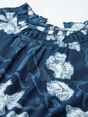 Blue floral print empire dress