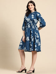 Blue floral print empire dress