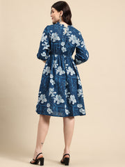 Blue floral print empire dress