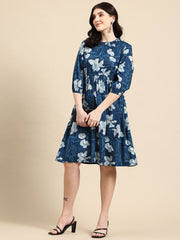 Blue floral print empire dress