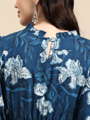 Blue floral print empire dress
