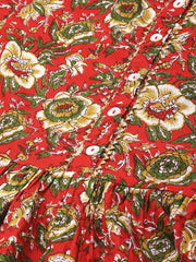 Red Floral Printed A-Line Kurta