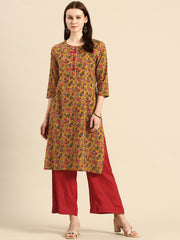 Mustard Floral Printed Regular Gotta Patti Kurta with Palazzos