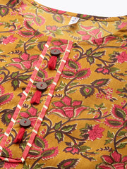 Mustard Floral Printed Regular Gotta Patti Kurta with Palazzos