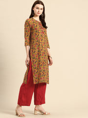 Mustard Floral Printed Regular Gotta Patti Kurta with Palazzos