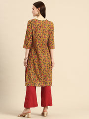 Mustard Floral Printed Regular Gotta Patti Kurta with Palazzos