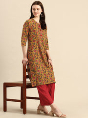 Mustard Floral Printed Regular Gotta Patti Kurta with Palazzos