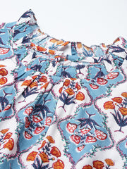 Blue and orange Print Dress