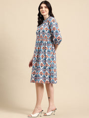 Blue and orange Print Dress
