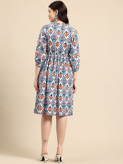 Blue and orange Print Dress