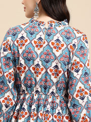 Blue and orange Print Dress