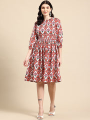 Red and white Printed Dress