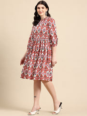 Red and white Printed Dress