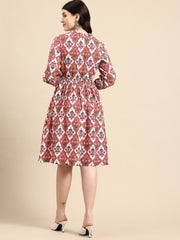 Red and white Printed Dress