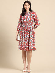 Red and white Printed Dress