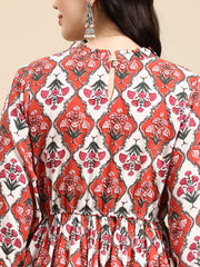 Red and white Printed Dress