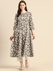 Grey printed A-Line Kurta with Trouser