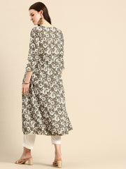 Grey printed A-Line Kurta with Trouser