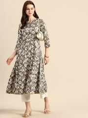 Grey printed A-Line Kurta with Trouser