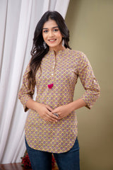 Casual Floral High Neck Cotton Top