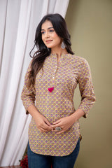 Casual Floral High Neck Cotton Top