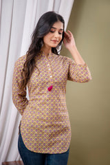 Casual Floral High Neck Cotton Top