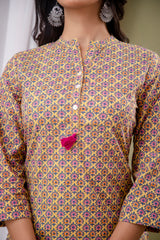 Casual Floral High Neck Cotton Top