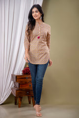 Casual Floral High Neck Cotton Top