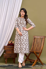 Grey printed Kurta with Trousers