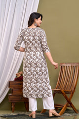 Grey printed Kurta with Trousers