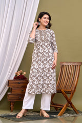 Grey printed Kurta with Trousers