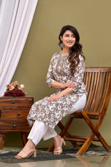 Grey printed Kurta with Trousers