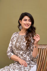 Grey printed Kurta with Trousers