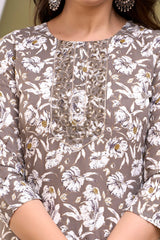Grey printed Kurta with Trousers
