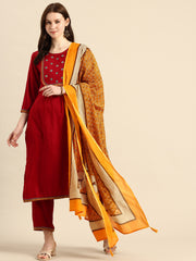 Maroon embroidered Kurta with Trousers with dupatta