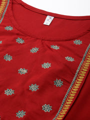 Maroon embroidered Kurta with Trousers with dupatta