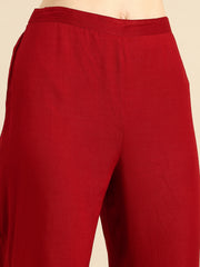 Maroon embroidered Kurta with Trousers with dupatta